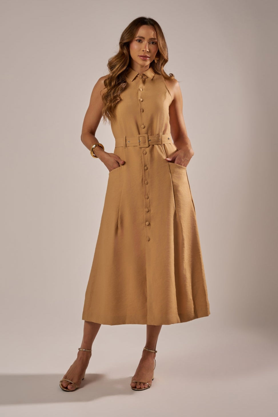 VESTIDO CHEMISE  MIDI COM CINTO