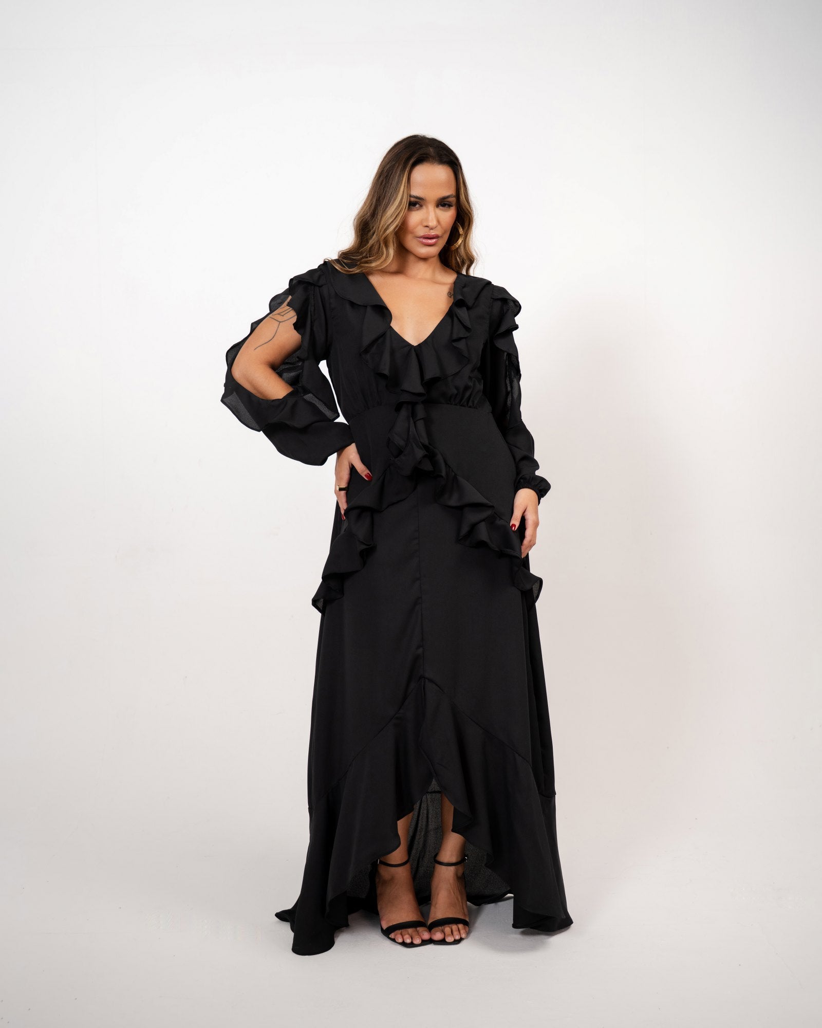 VESTIDO BOHO LONGO COM BABADOS