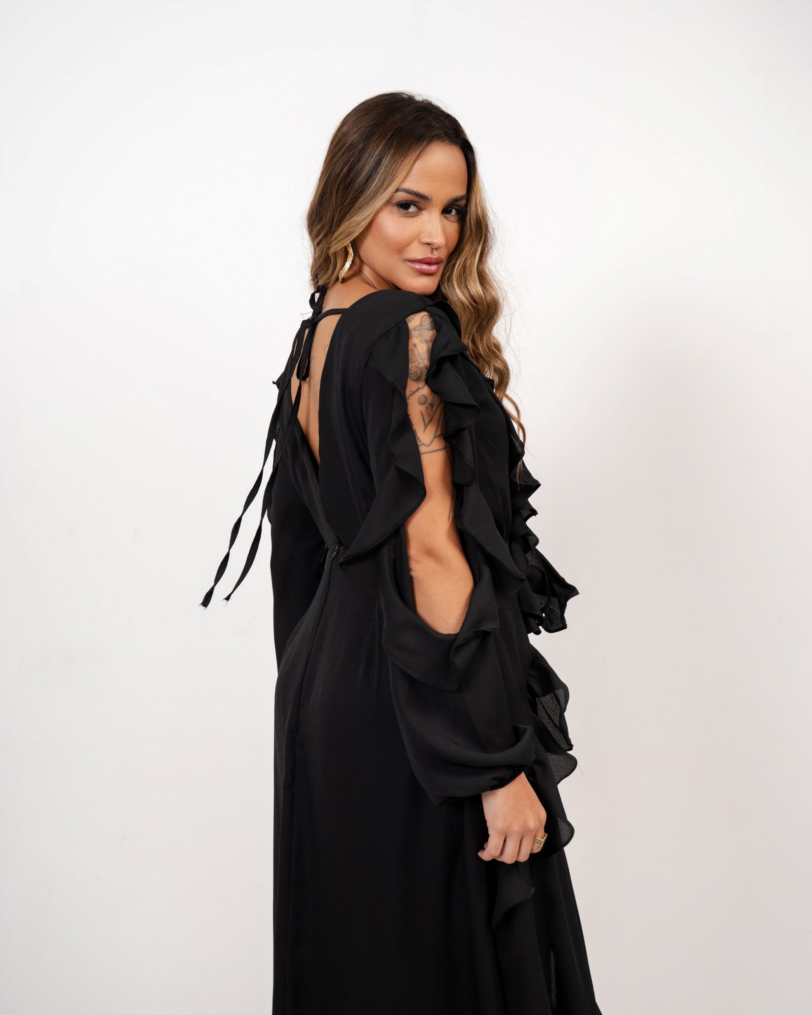 VESTIDO BOHO LONGO COM BABADOS