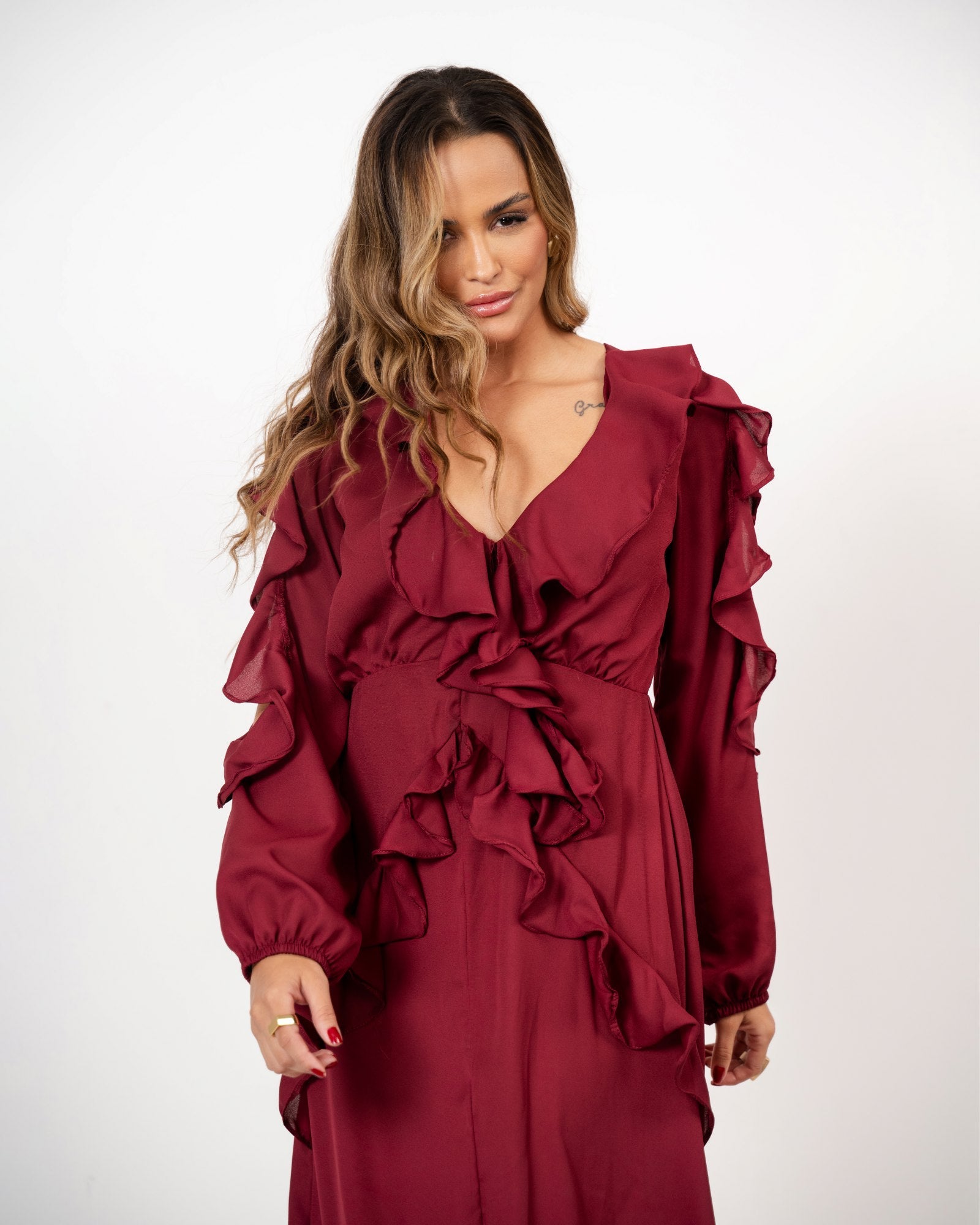 VESTIDO BOHO LONGO COM BABADOS