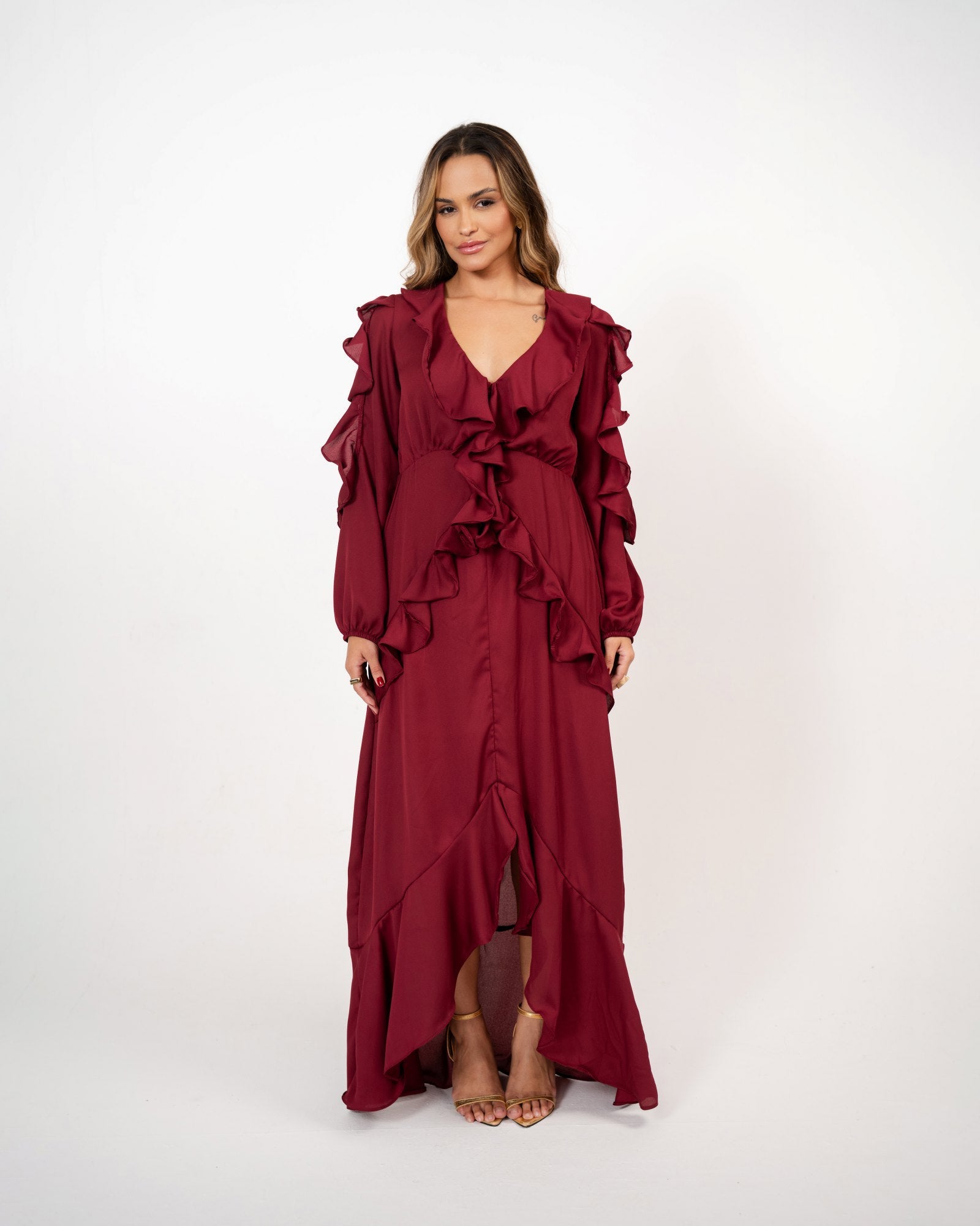 VESTIDO BOHO LONGO COM BABADOS