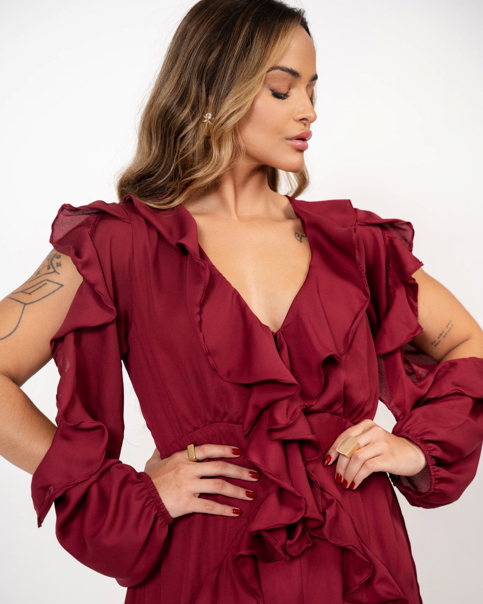 VESTIDO BOHO LONGO COM BABADOS