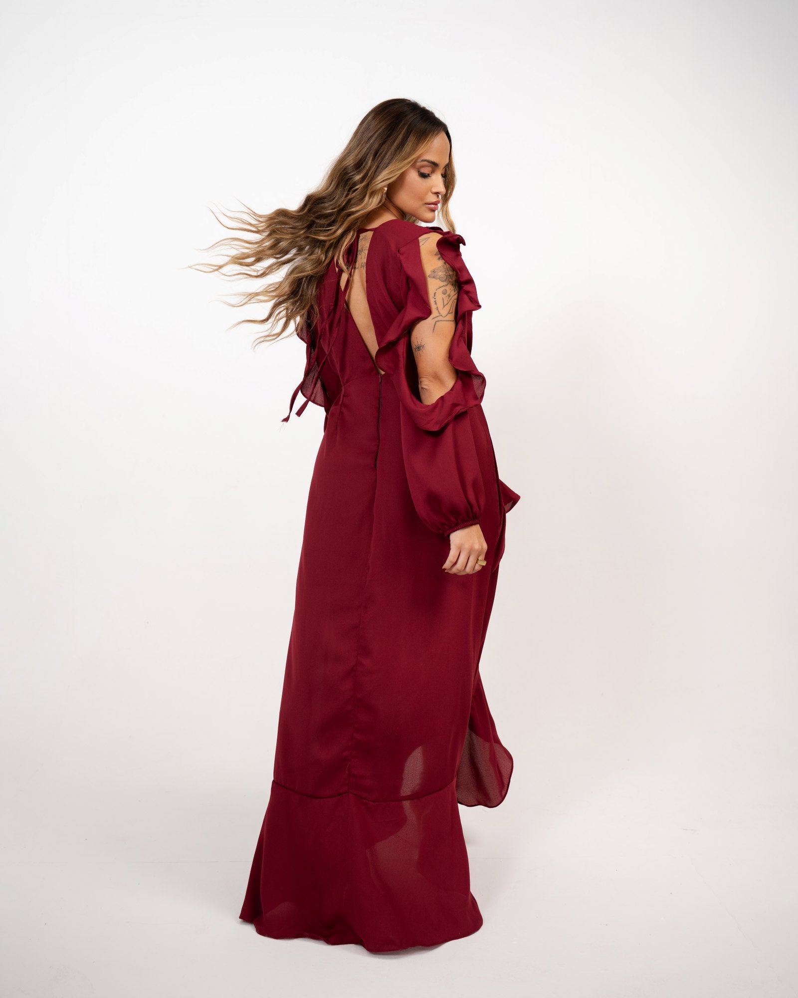 VESTIDO BOHO LONGO COM BABADOS