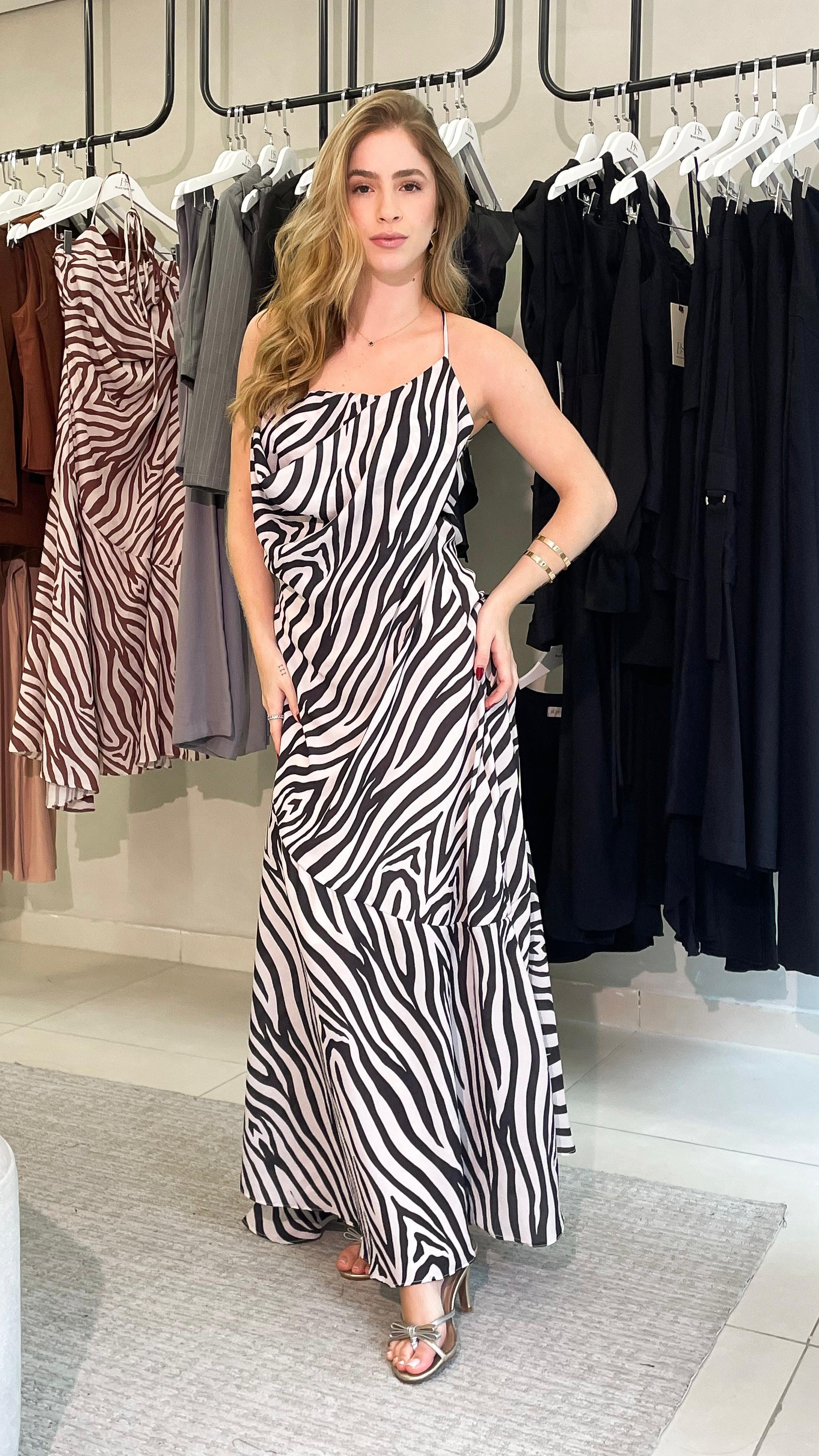 VESTIDO MIDI DEGAGÊ ZEBRA