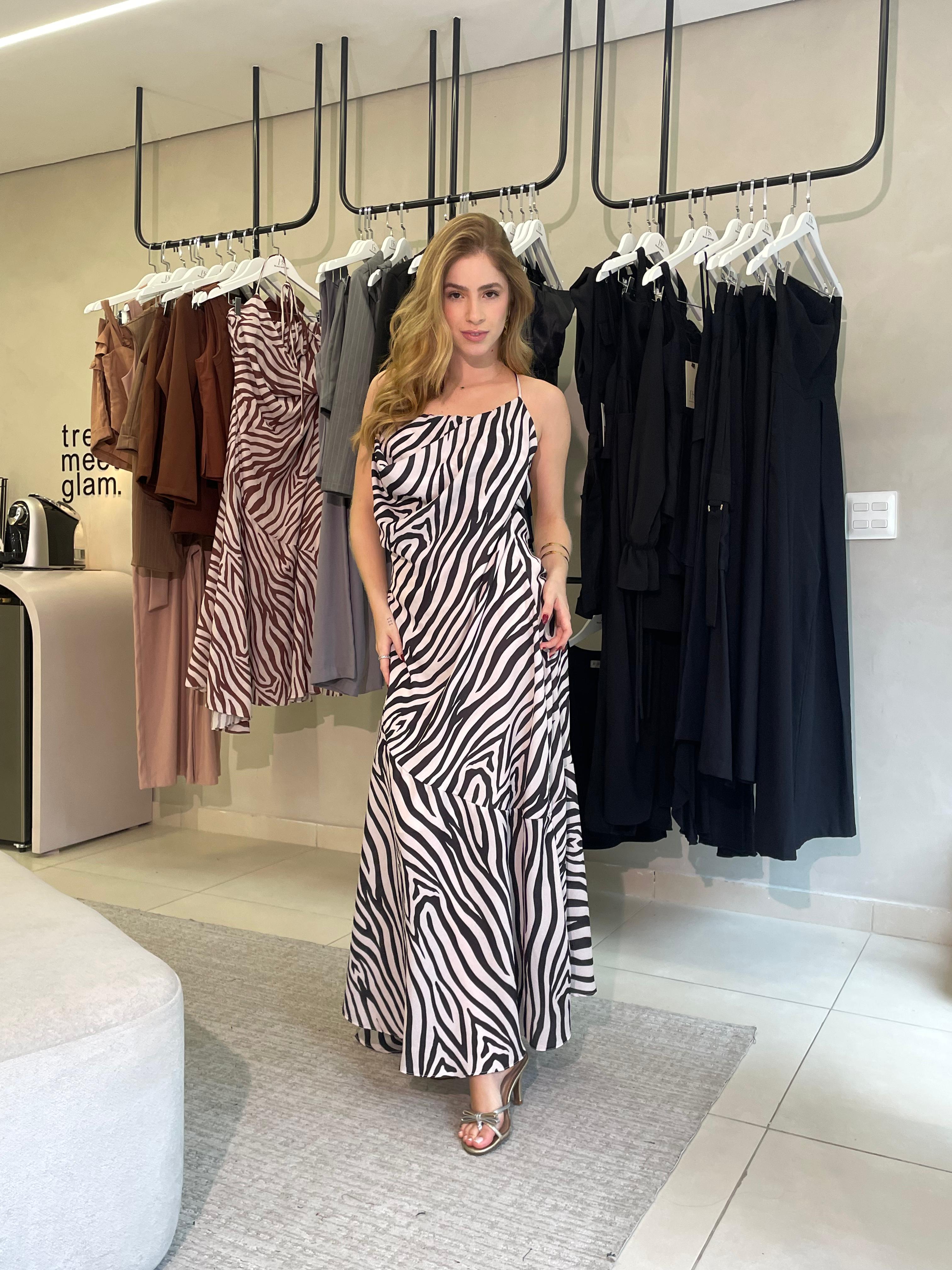 VESTIDO MIDI DEGAGÊ ZEBRA