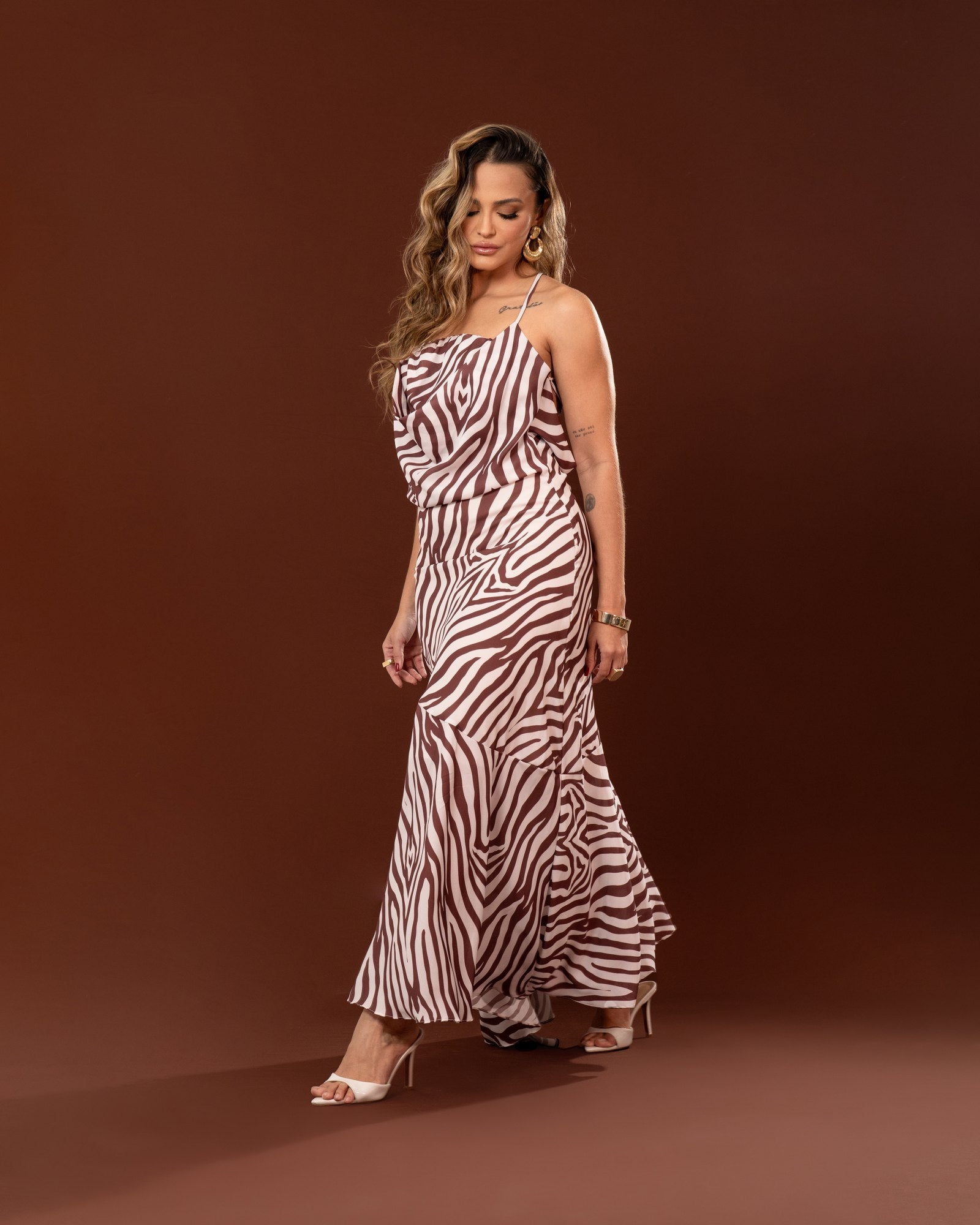 VESTIDO MIDI DEGAGÊ ZEBRA