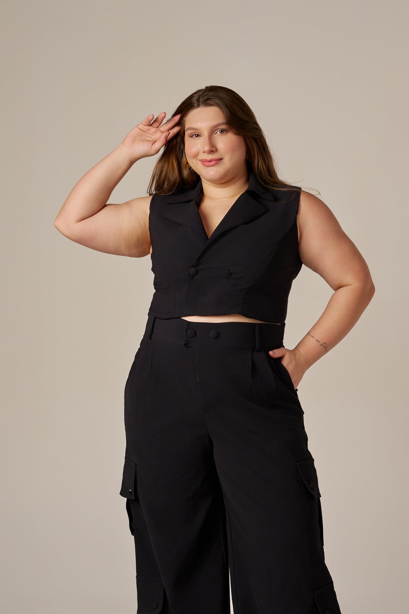 COLETE CROPPED BOTÕES DUPLO