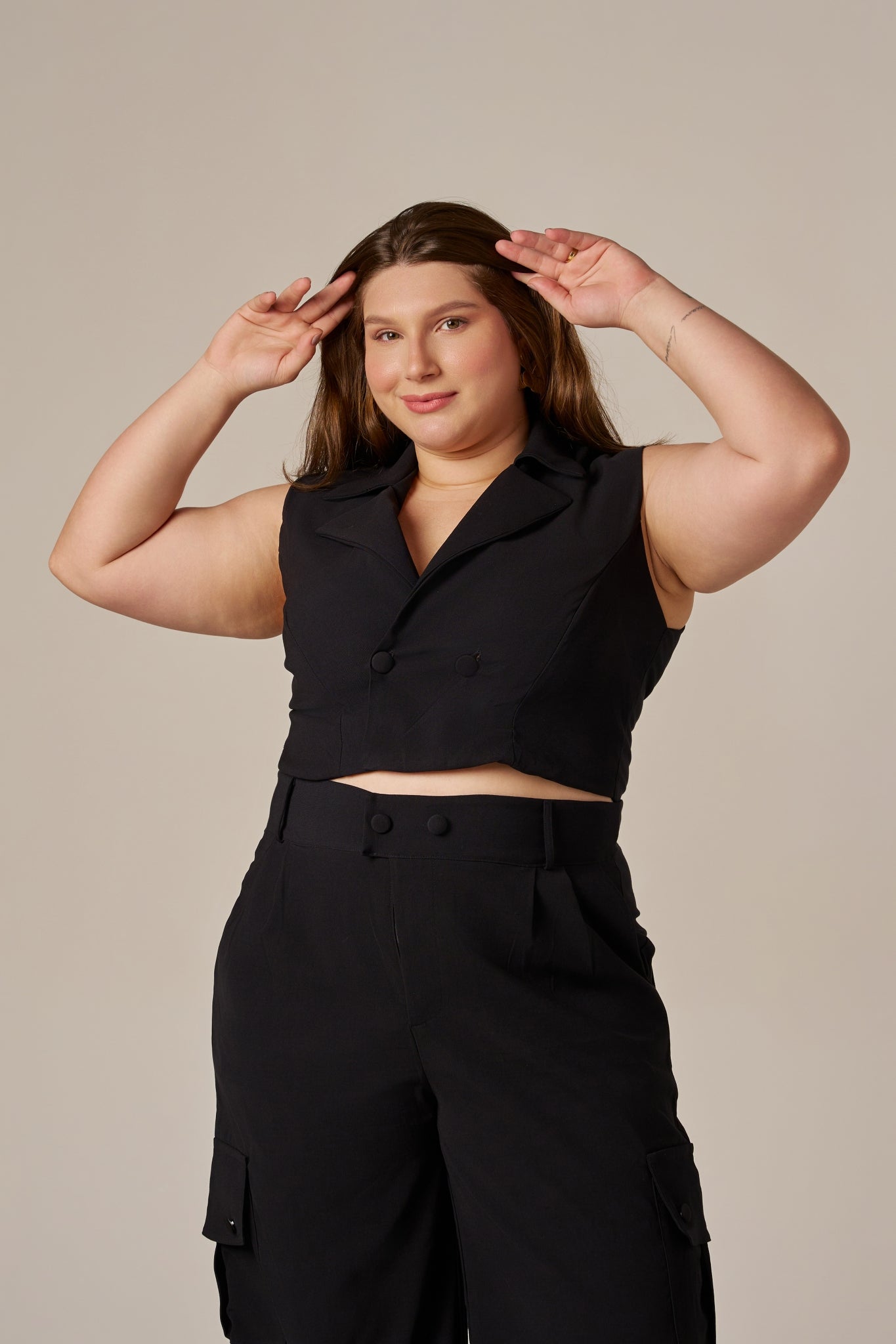 COLETE CROPPED BOTÕES DUPLO