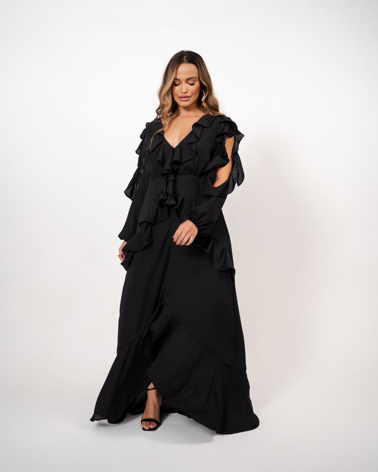 VESTIDO BOHO LONGO COM BABADOS